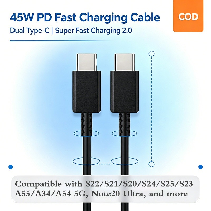 Fast สายชาร์จข้อมูล ถึง Type-C for Samsung S22 S21 S20 S24 S25 S23พิเศษ45W ชาร์จเร็วสุดๆ 5G Note 20 ultra 25W  Type C