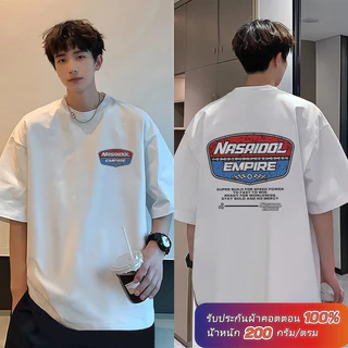 (ผ้าฝ้าย100%)2026Luvoro oversize unisex เนื้อผ้านุ่มระบายแขนสั้นT-shirt สีดำและสีขาว เสื้อยืดทูโทน เสื้อยืดแขนสั้น C1544