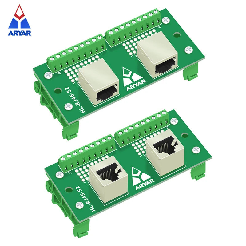 RJ45 Breakout Board 2 แจ็ค RJ45 และ 2 * 8pins Terminal Blocks DIN Rail และแผงติดตั้งเท้า