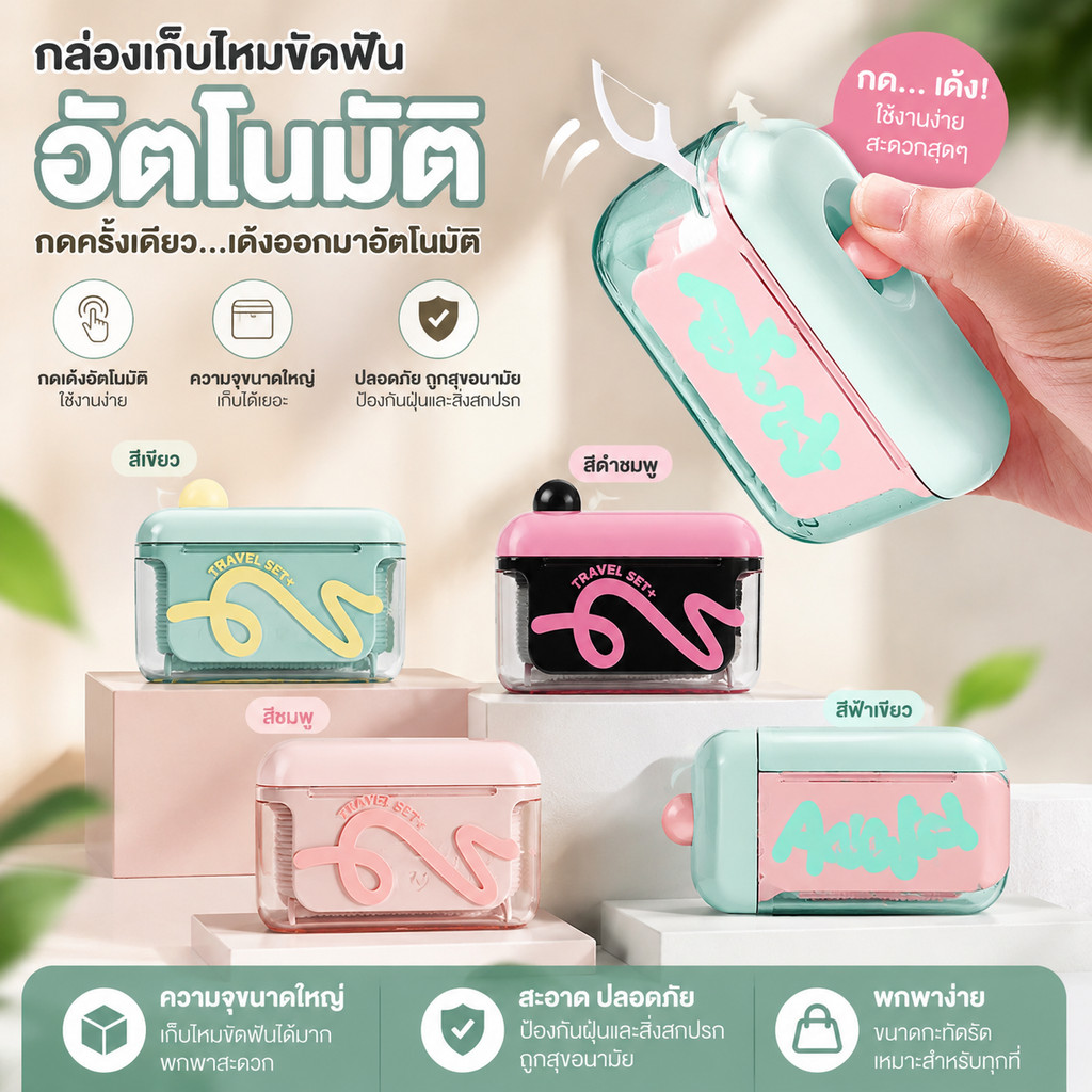 กล่องไหมขัดฟันอัตโนมัติ แบบพกพา ดึงไหมขัดฟันออกมาได้ด้วยคลิกเดียว สำหรับท่องเที่ยว กระเป๋า เกรดการแพทย์ปลอดภัย