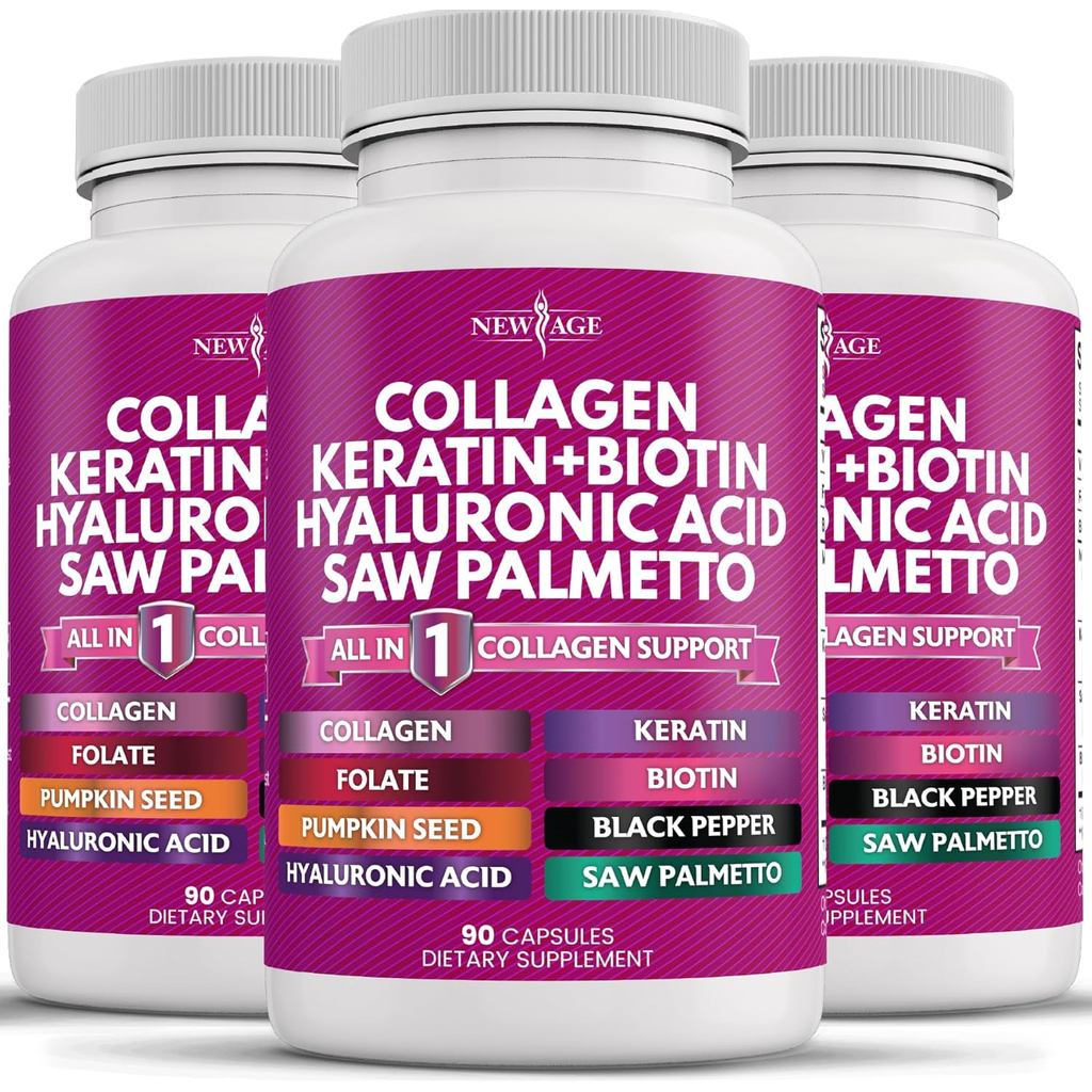 ใหม่ อายุ คอลลาเจนเม็ด 1,000 มก. ไบโอติน 1,000mcg Keratin Saw Palm 2500 มก. กรดไฮยาลูโรนิค-ผิวผมและเ