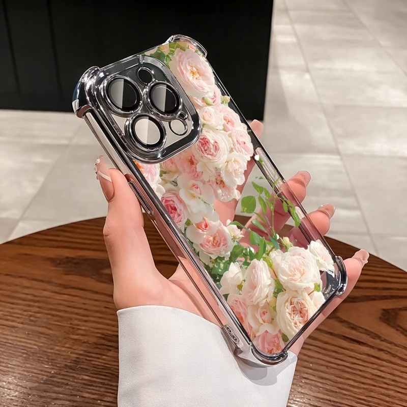 ชัดเจน เคส สำหรับ Oppo A6X A6T A6C A5X A3x A3 A6 A5 Pro A60 A98 A79 A18 A38 A77S A57 A77 A16 A17 A17K A76 A96 หรูหราพรีเมี่ยมน่ารัก Rose ดอกไม้โปร่งใสชุบกันกระแทกกรณีโทรศัพท์อ่อน