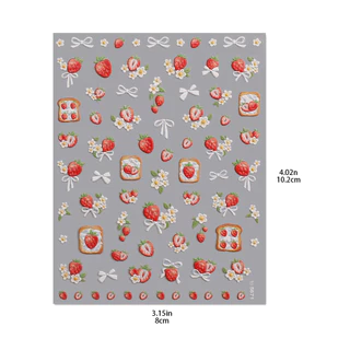 HAMA 5D นูนสตรอเบอร์รี่เล็บสติกเกอร์น่ารักการ์ตูน 3D ผลไม้เล็บ Decals ฤดูร้อนหวานโบว์ดอกไม้ Self-Adhesive ตกแต่งเล็บ
