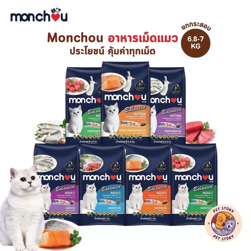 [ยกกระสอบ] Monchou มองชู อาหารเม็ดแมว สูตร Balanced ครบสูตร 6.8-7 กิโลกรัม