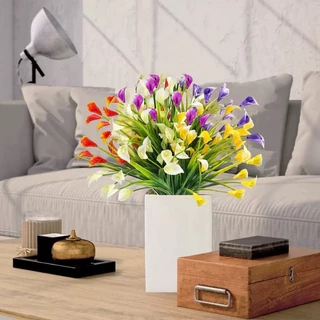 ZZ HOME01 (หลายสี) ดอกไม้ปลอม ช่อดอกลิลลี่คาลล่า ดอกไม้ประดิษฐ์สำหรับตกแต่งบ้าน ดอกไม้พลาสติกหญ้าสีเขียว