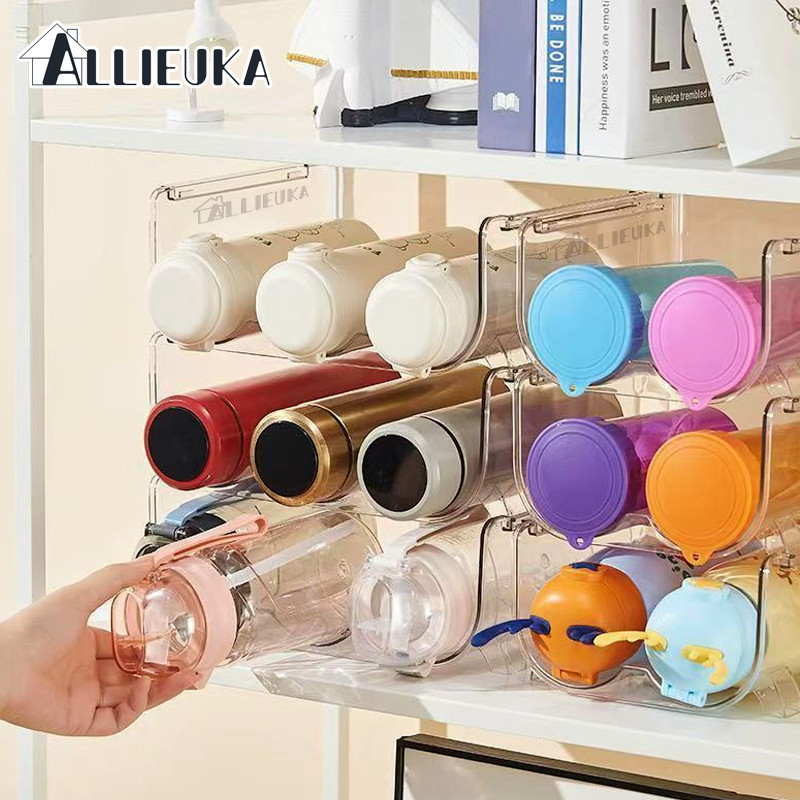 Allieuka ที่วางขวดน้ำ พลาสติก ช่องใส่ขวดน้ำ วางซ้อนกันได้ มี3ช่อง ช่องวางของอะคริลิค ที่จัดระเบียบไวน์และขวดน้ำ