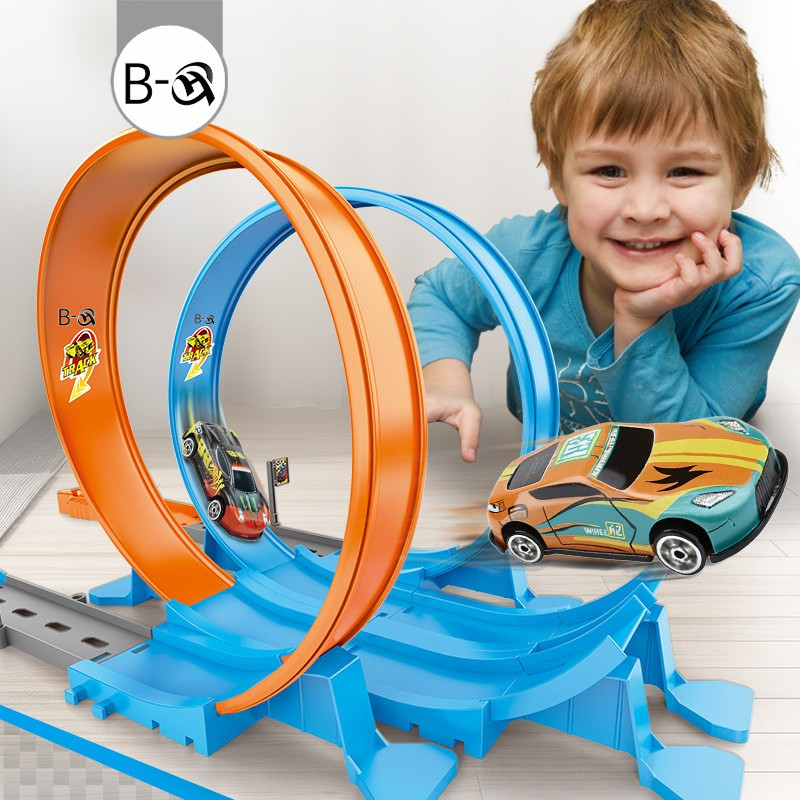 BHQ รถของเล่น ชุดรางแข่งยกระดับ 360 ํ Turn Track Hot Wheels Double Loop