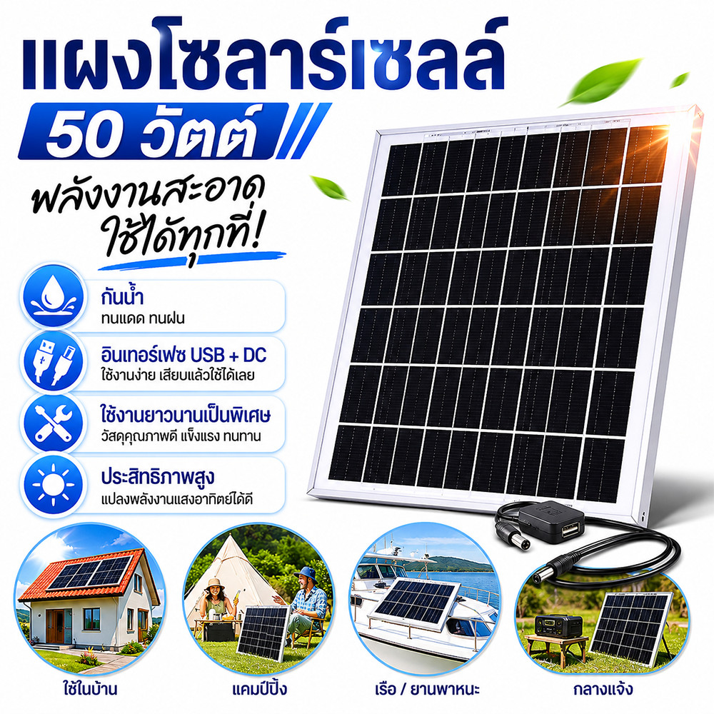 แผงโซล่าเซลล์ Solar Panel Monocrystalline ชาร์จแบตเตอรี่ รองรับโคมไฟพลังงานแสงอาทิตย์ แข็งแรง ใช้งานกลางแจ้ง