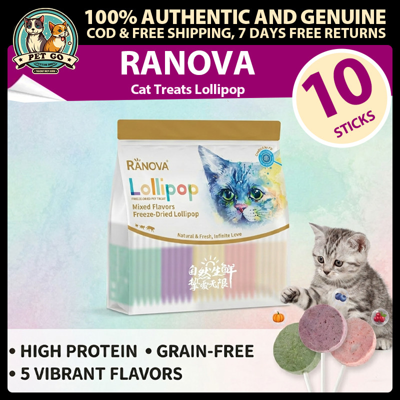 RANOVA Freeze-Dried Cat Treat Lollipops 14g/35g Packs Chicken Recipe with Barley Grass หรือแครนเบอร์รี่, โปรตีนสูง