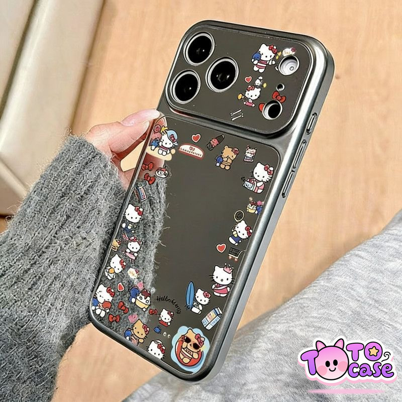เคสโทรศัพท์กระจกแมว KT น่ารัก เคสไอโฟน17 เหมาะสำหรับ IPhone 17 12 11 16 15 14 13 Pro MAX XR X XS MAX Air Plus