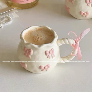 แก้วนม แก้วกาแฟ insโบว์โบว์เล็ก🎀 3D ใช้ไมโครเวฟได้ เหมาะมากสำหรับเป็นของขวัญ พร้อมส่ง