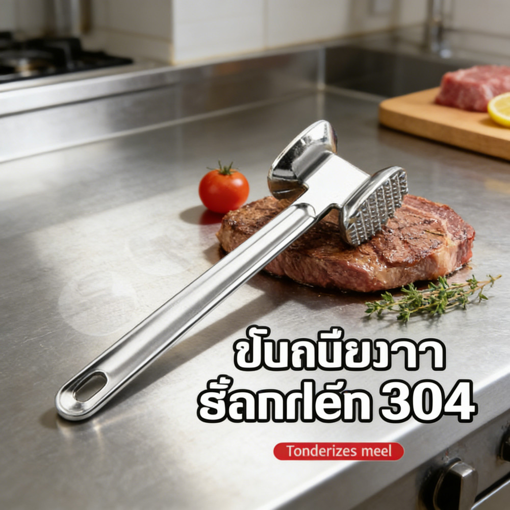 Double Side สแตนเลสสตีลเนื้อหลวมค้อนเนื้ออ่อนที่ใช้ในครัวเรือนค้อนหมูสเต็กซี่โครงหักค้อนเนื้อ