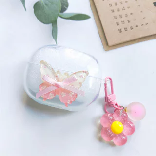 สําหรับ UGREEN HiTune S3 S5 S8 กรณี ClipBuds Pro / T3 Pro / T6 T6S / H5 H6Pro น่ารักผีเสื้อ Soft TPU ฝาครอบป้องกันโปร่งใสพร้อมจี้สีชมพู