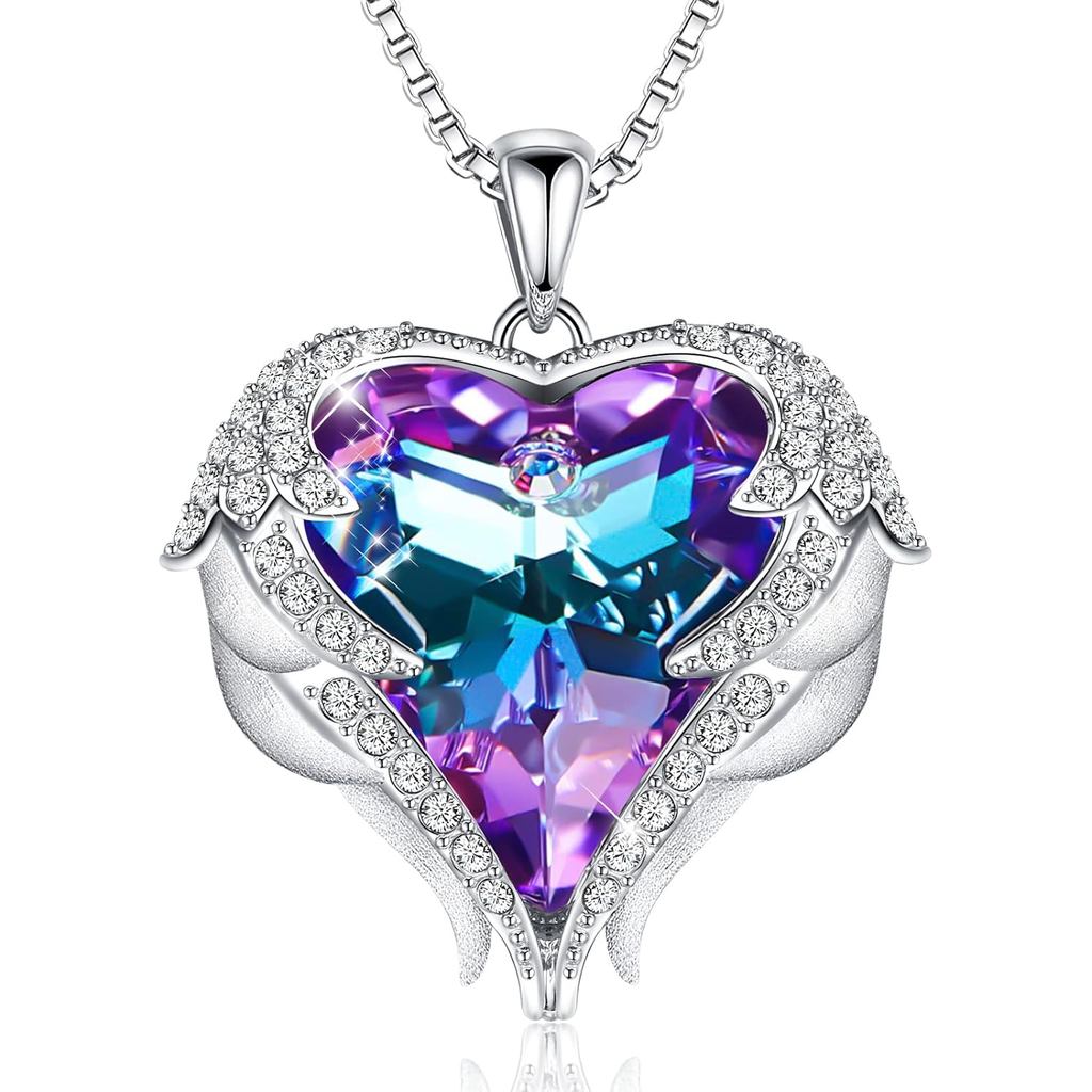 CDE ของขวัญวันแม่สําหรับผู้หญิง Angel Wings สร้อยคอผู้หญิง Birthstone, Love Heart Silver Tone/Gold T