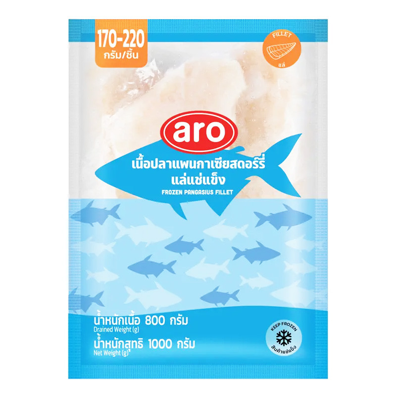 เอโร่ เนื้อปลาแพนกาเซียสแล่แช่แข็ง (170-220 ก./ชิ้น) 1 กก. (ARO Frozen Pangasius Fillet (170-220 g/pcs) 1 kg)