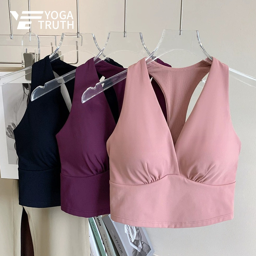 YOGATRUTH(เบาะคงที่) สปอร์ตบรารูปตัว H สวยกลับเซ็กซี่เสื้อกั๊กคอวีฟิตเนสยิม