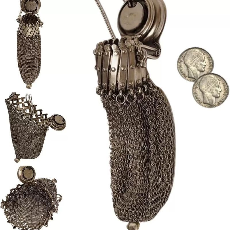 สินค้าใหม่โลหะ 1920s กระเป๋าใส่เหรียญอังกฤษ Retro เหรียญเงินกระเป๋าตาข่ายโลหะส่วนบุคคลของขวัญ
