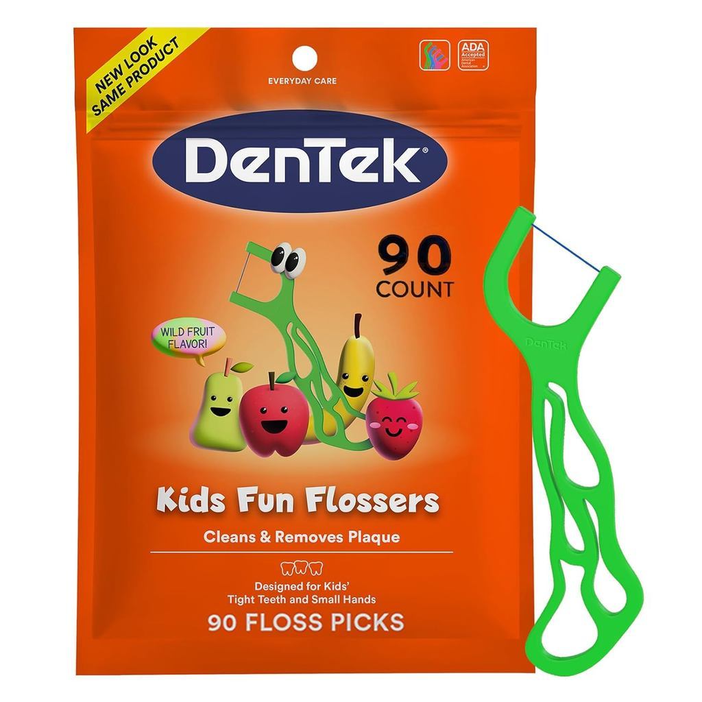 DenTek Fun Flossers – Kids Floss Picks with Wild Fruit Flavor, 90 Count