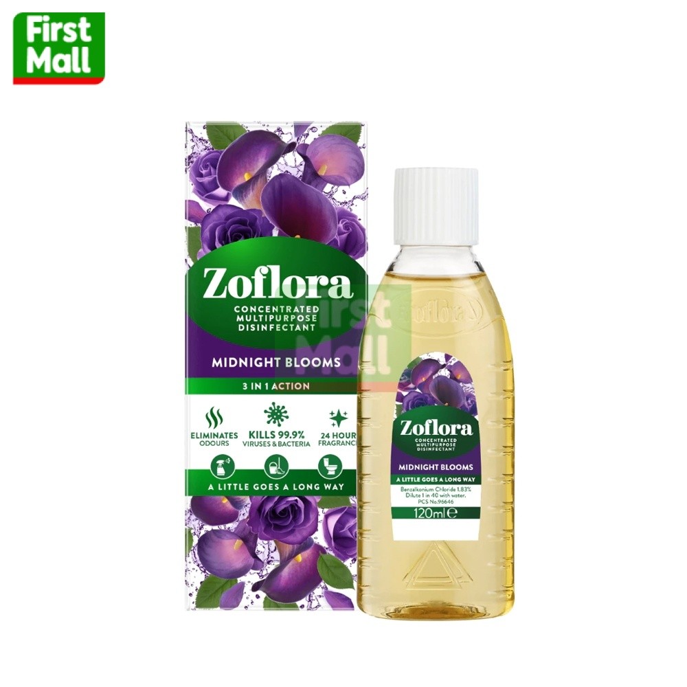 Zoflora Midnight Blooms " กลิ่นมิดไนท์ บลูม " โซฟลอรา น้ำยาฆ่าเชื้อเข้มข้น ( 1 ขวด 120 มล. )