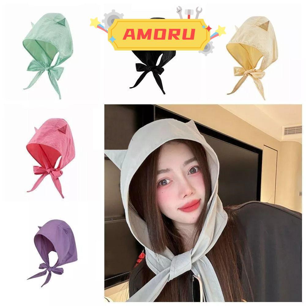 AMOR12U7 Headscarf หมวก, สีทึบตลกสายคล้องหมวก, Quick-drying โพลีเอสเตอร์ Little Devil Sun Protection หมวกผู้หญิง