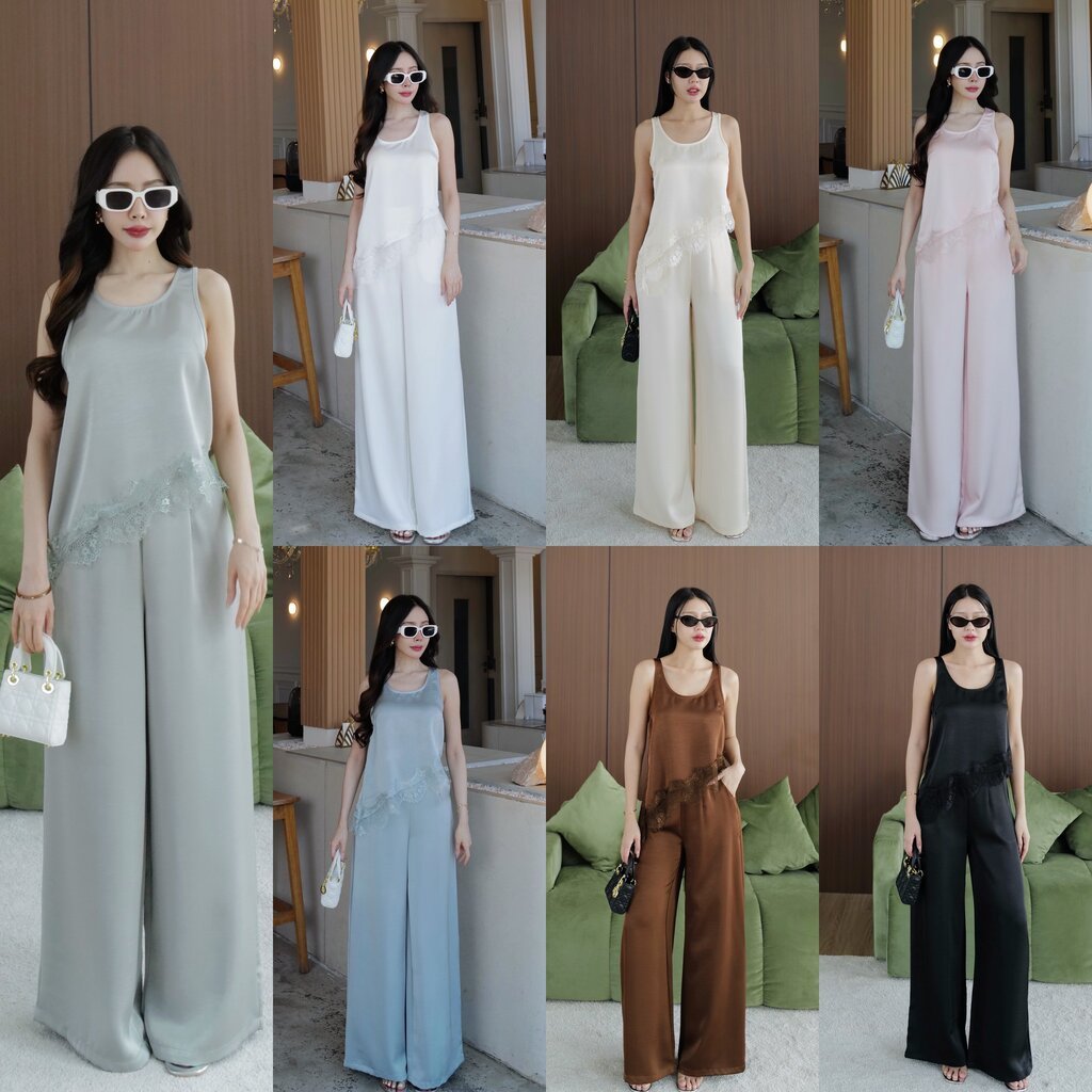 00-01 Eve เช็ตกล้ามชาติน +กางเกง เสื้อทรงแนวเฉียง ซิปข้างแต่งชายผ้าลูกไม้ กางเกงซิปหลัง