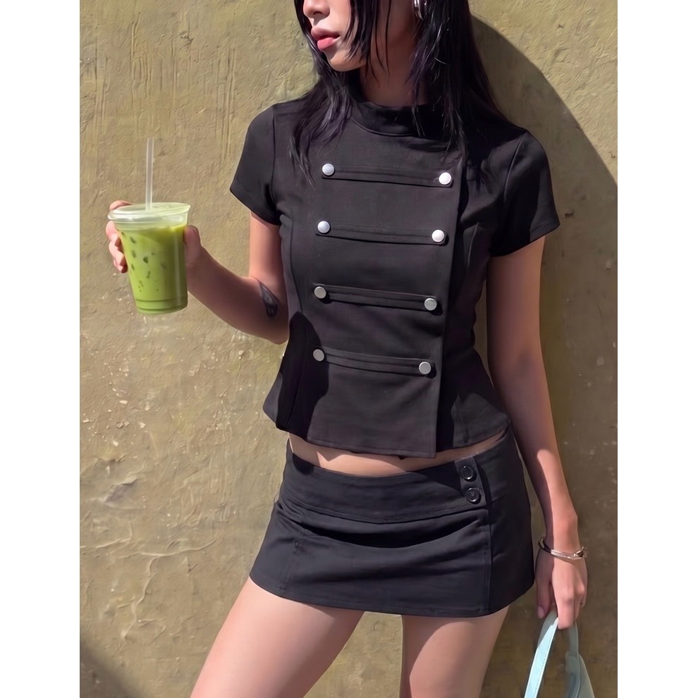 เสื้อเชิ้ตกระดุมสีกากี FAERIE เอวแฮ็ค - NAPOLEON SHIRT