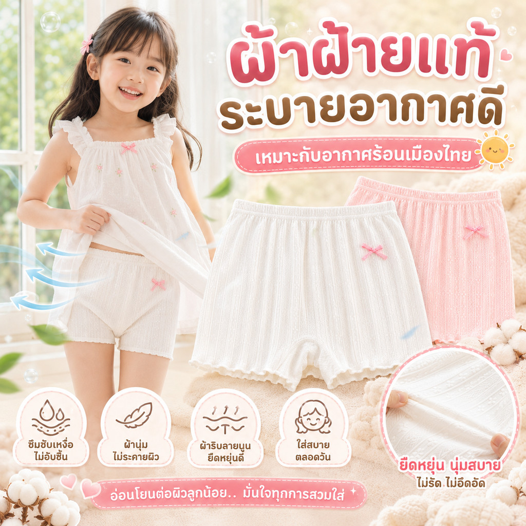 [พร้อมเกียร์ด้านใน] High-End Spiral Legging Shorts Girls Safety Pants Class A Pure Cotton Breathable Stretch Cute Bowknot ส่งจากกรุงเทพ