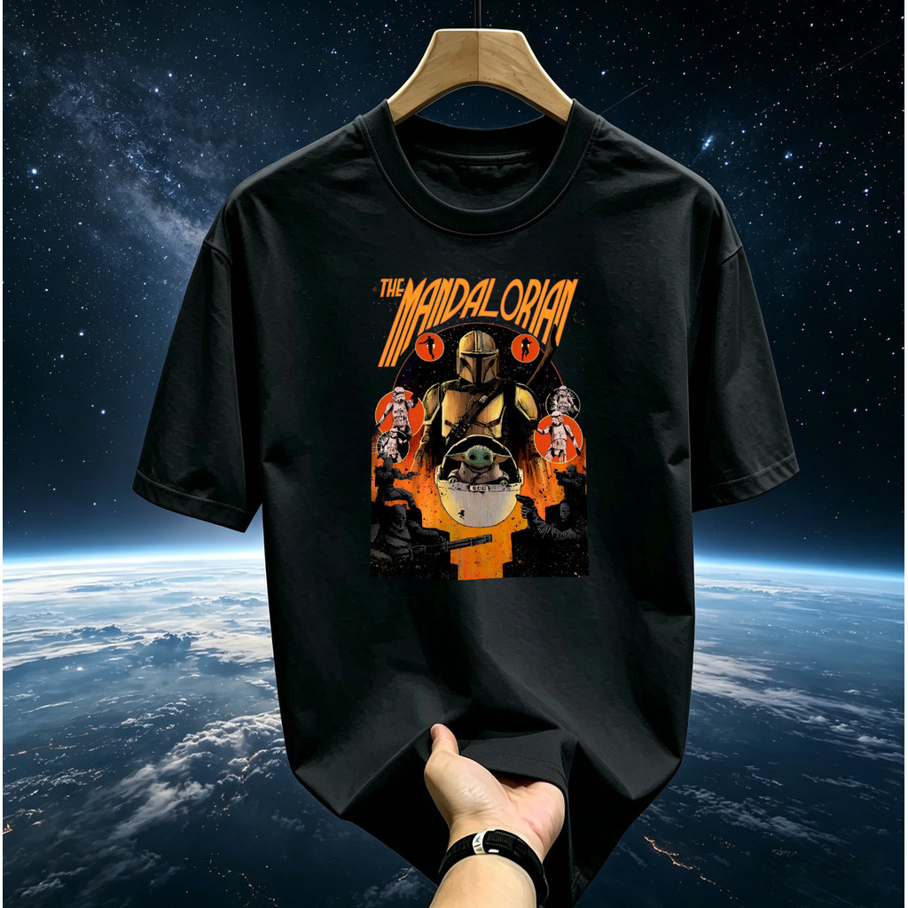 (จัดส่งภายใน 24 ชั่วโมง) เสื้อยืดแขนสั้นลายโปสเตอร์ย้อนยุค The Mandalorian จาก Star Wars