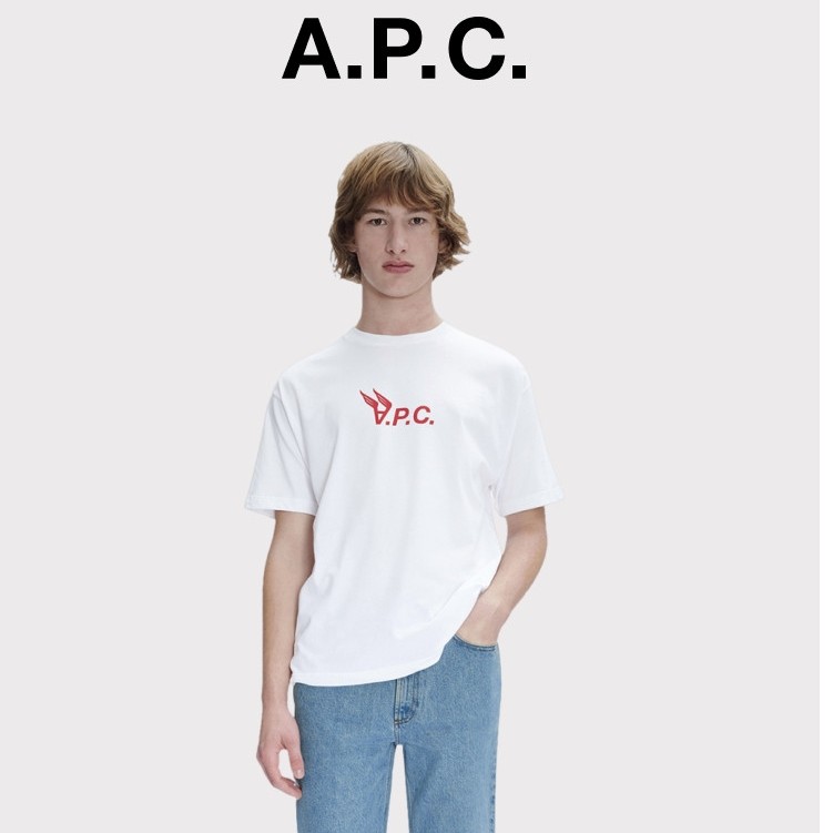 APTCT-SHIRT ผู้ชาย APC Casual อินเทรนด์ตัวอักษรรอบคอหลวมด้านบนเสื้อยืดฤดูร้อนผ้าฝ้ายแท้ Breathable