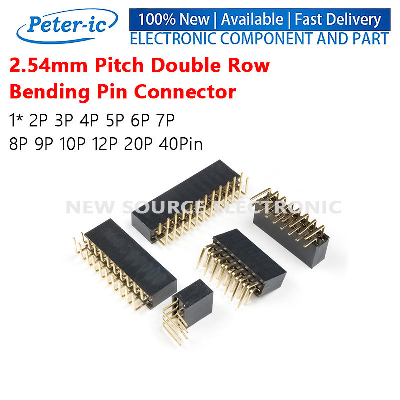 [1 ชิ้น] 2.54 มม.Pitch Double Row Bending Pin หญิง Header 2 * 2P 3P 4P 5P 6P 7P 8P 9P 10P 12