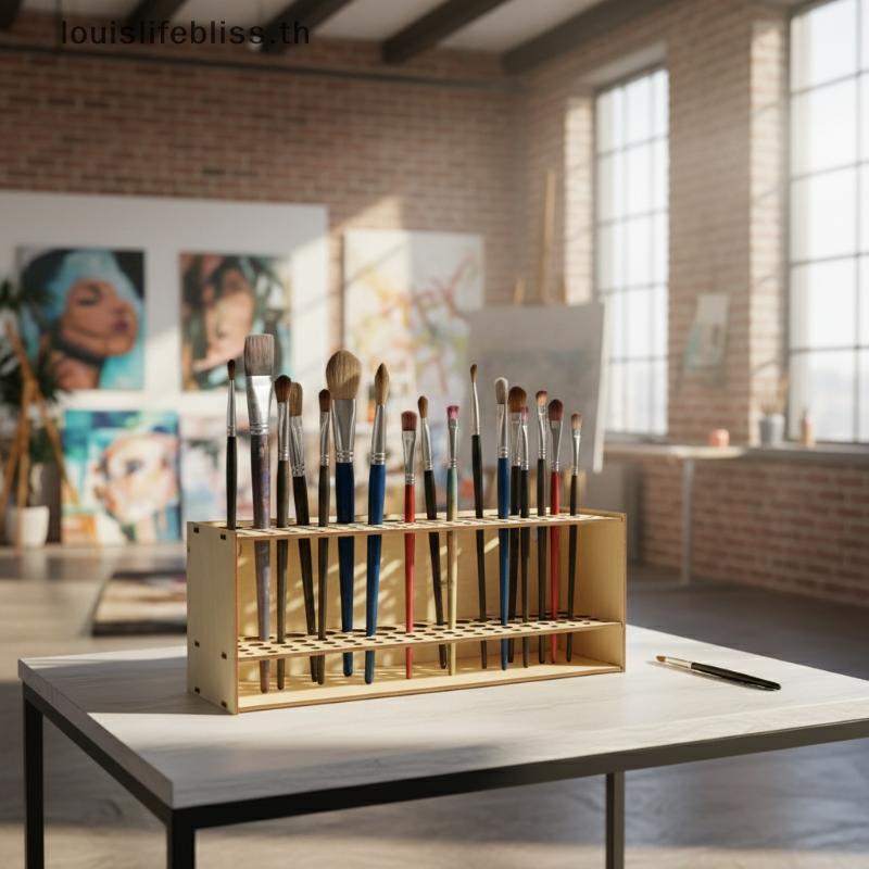 Louislifebliss 67 หลุมไม้แปรง Organizer Wall Mount Holder Premium โต๊ะสําหรับ Professional Artist St