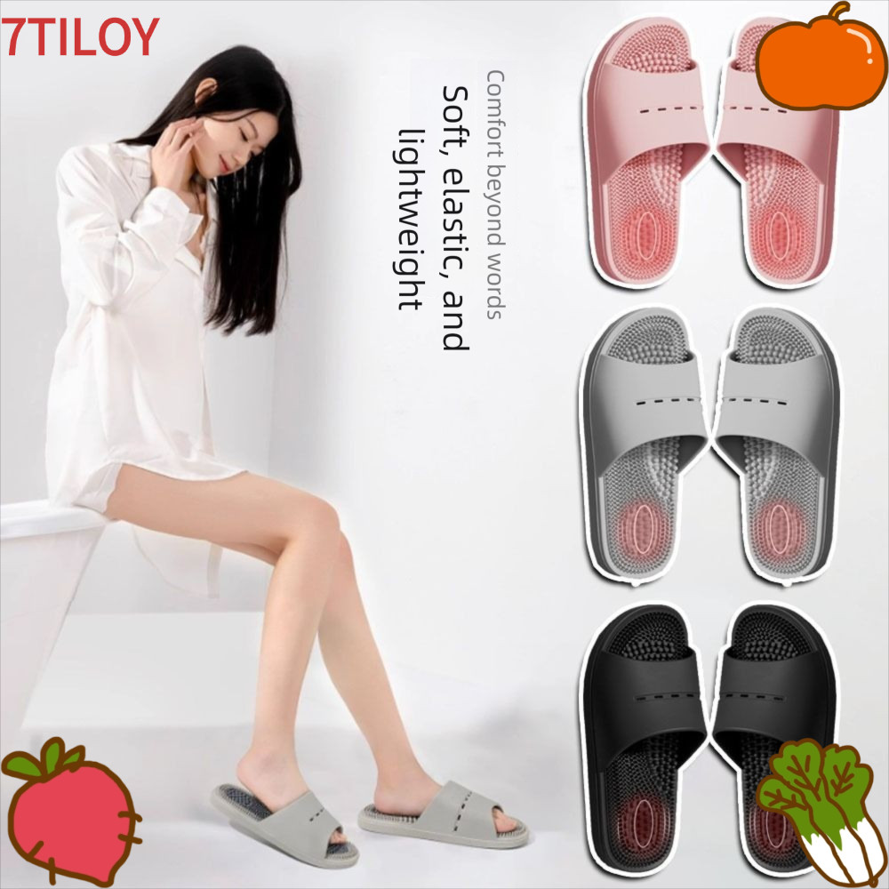 7TILOYSHOP รองเท้าแตะนวด, รองเท้าแตะห้องน้ํากันลื่น PVC, รองเท้าแตะคู่สีทึบลําลองสําหรับผู้หญิงผู้ชาย
