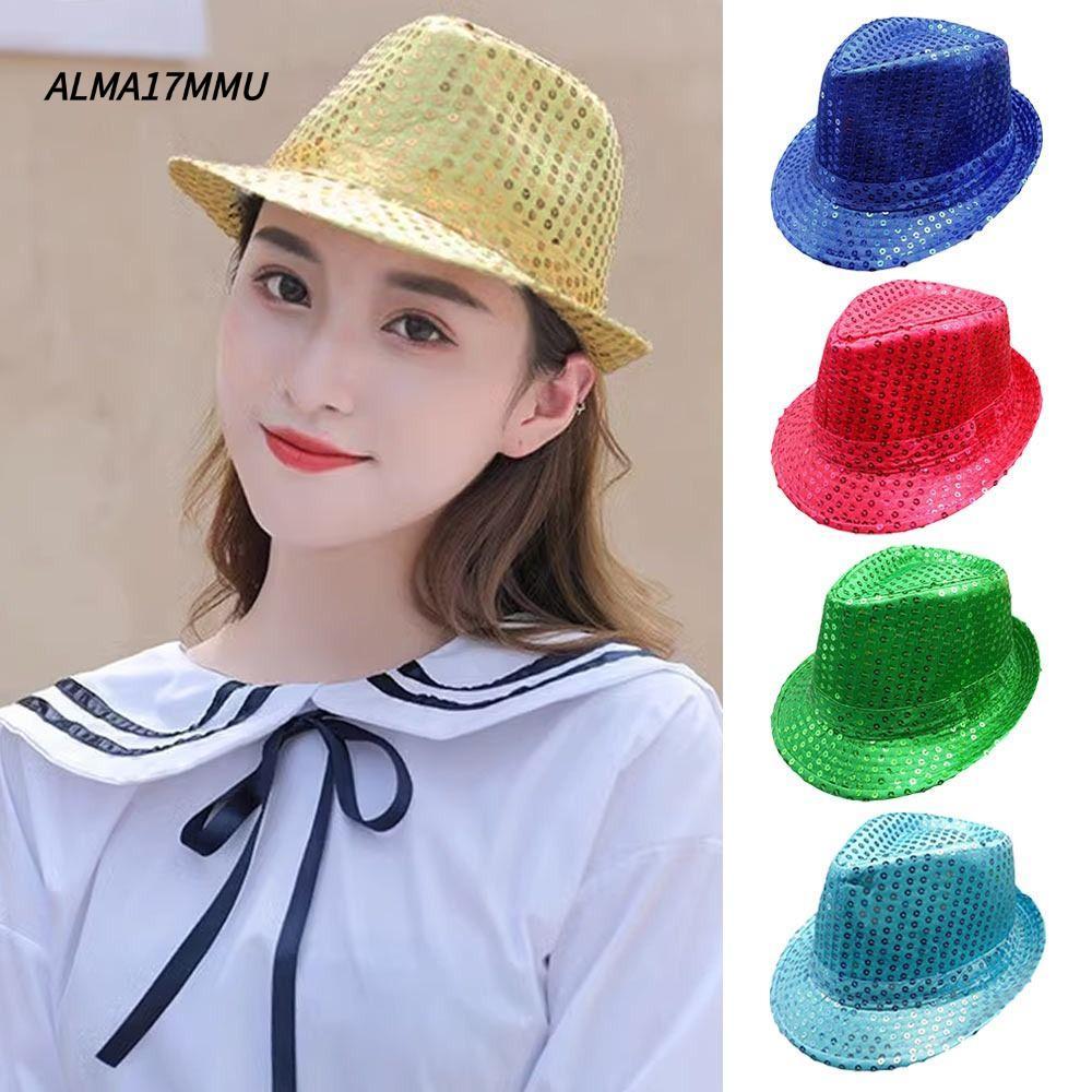 ALMA17MMU หมวกปานามา, เลื่อมคอสเพลย์แจ๊สหมวก, แฟชั่นเวทีเงาสวมหน้ากากเต้นรําประสิทธิภาพหมวกวันหยุด
