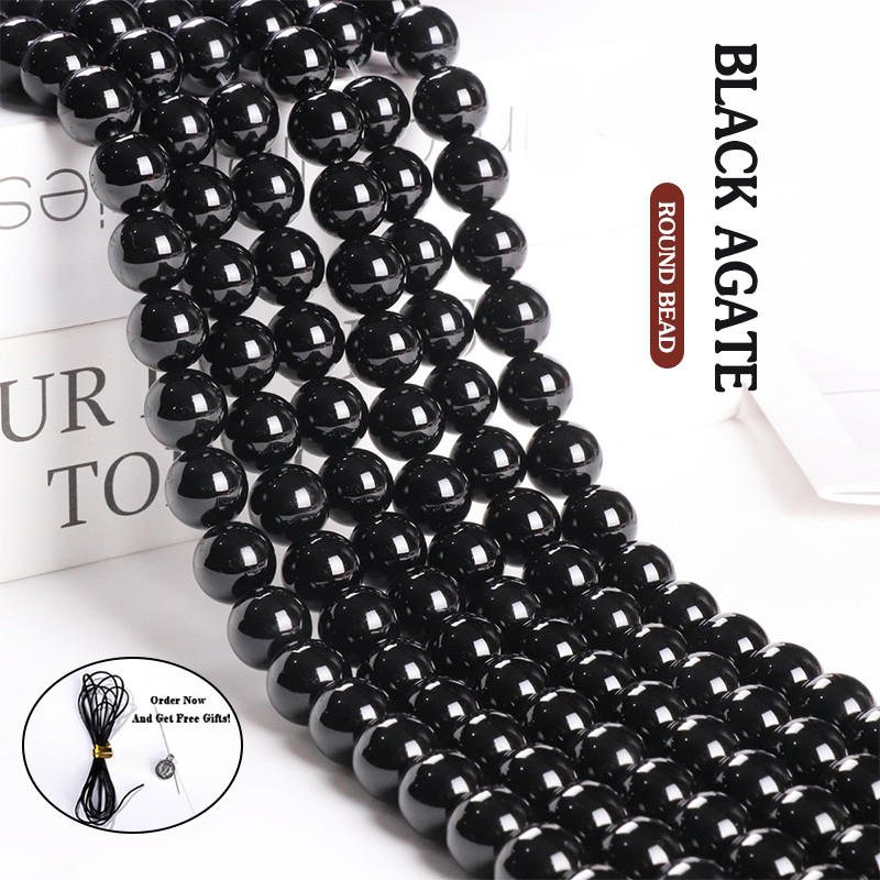 Black Agate Beads ลูกปัดหินนิลดำแท้ทรงกลม 4-16มม หินอาเกตสีดำสำหรับร้อยสร้อยข้อมือ DIY Handmade Accessories