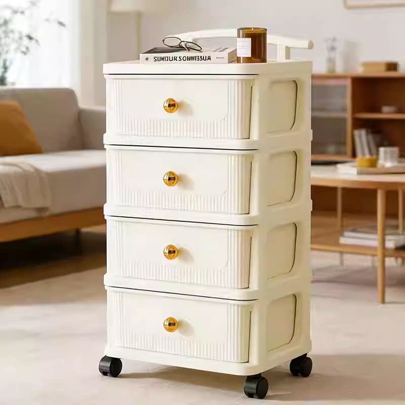 ชั้นวางขนมรถเข็นตั้งพื้นลิ้นชักมือถือ Locker ของเล่นเด็กในครัวเรือน Multi-Layer Storage Shel