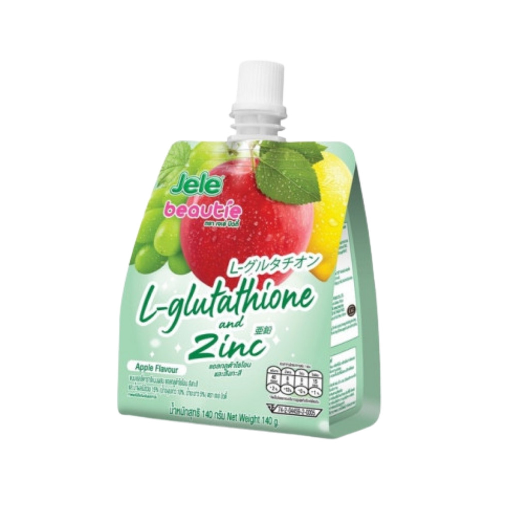 เจเล่ บิวตี้ เครื่องดื่มเยลลี่แอล-กลูต้าไธโอนซิงค์แอปเปิ้ล Jele Glutathione Zinc Apple 140g. Pack3