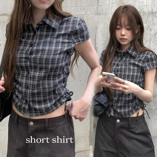 Cuties W725 เสื้อเชิ้ตลายสก๊อต สไตล์เกาหลี เสื้อเชิ้ตสไตล์สบาย เสื้อแขนสัน ดีไซน์สุดคลาสสิก ขนาด S-XL สำหรับทุกโอกาส