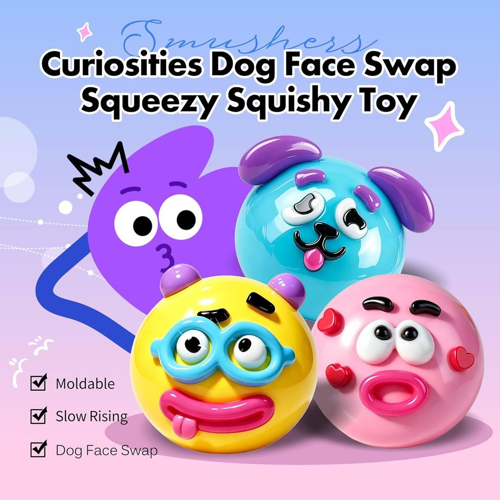 Smushers Squishy สุนัข Face Swap Soft Slow Rising Squishy ของเล่นน่ารัก Sensory Fidget บีบของเล่นความเครียดความวิตกกังวลบรรเทา Decompression Squishies สําหรับผู้ใหญ่เด็ก