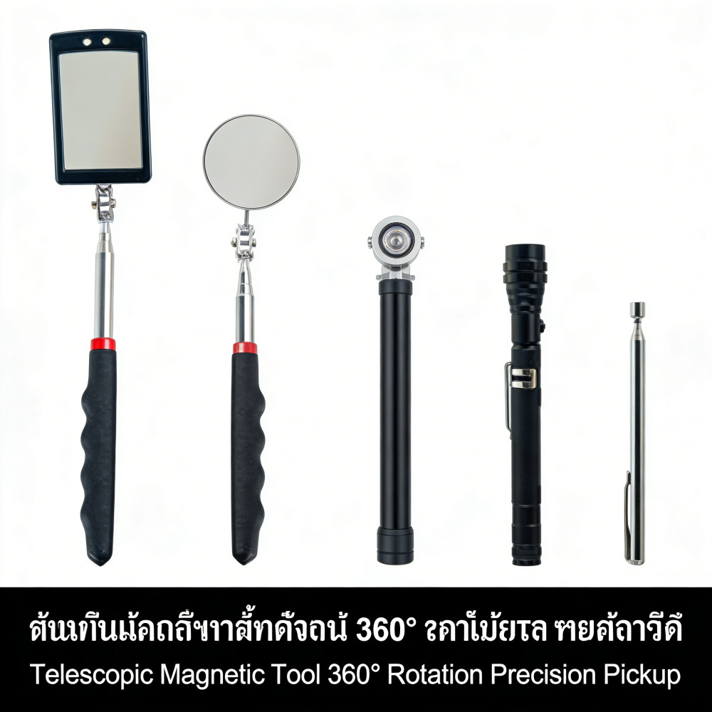 360° กระจกตรวจสอบ ไฟ Led กระจกส่องทางไกลขยายเครื่องมือช่างกระจกตรวจสอบ Telescopic Handle ซ่อมเครื่องมือ