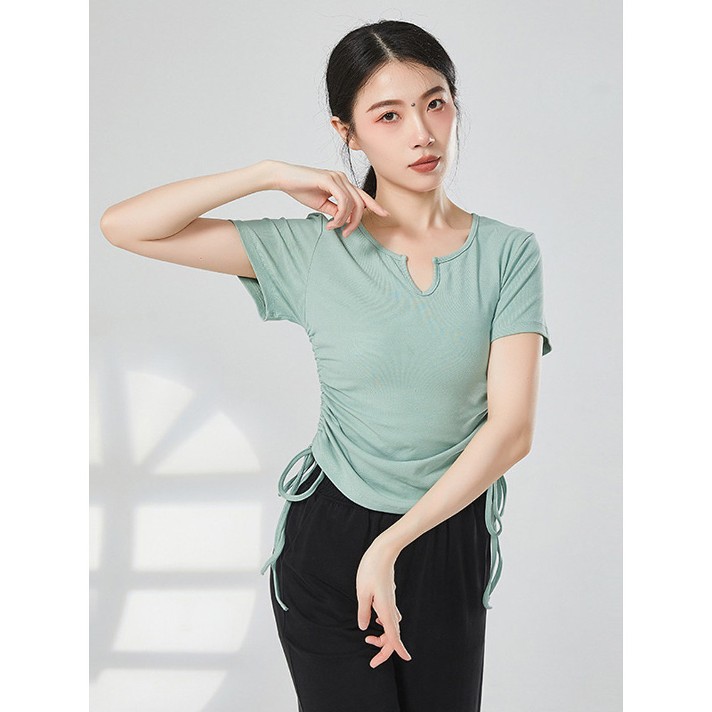 Co-Yan โมเดิร์นเต้นรํา Body Training Gong เสื้อผ้าโยคะ Slim-fit Slimmer ดู v คอ Drawstring แขนสั้นจี