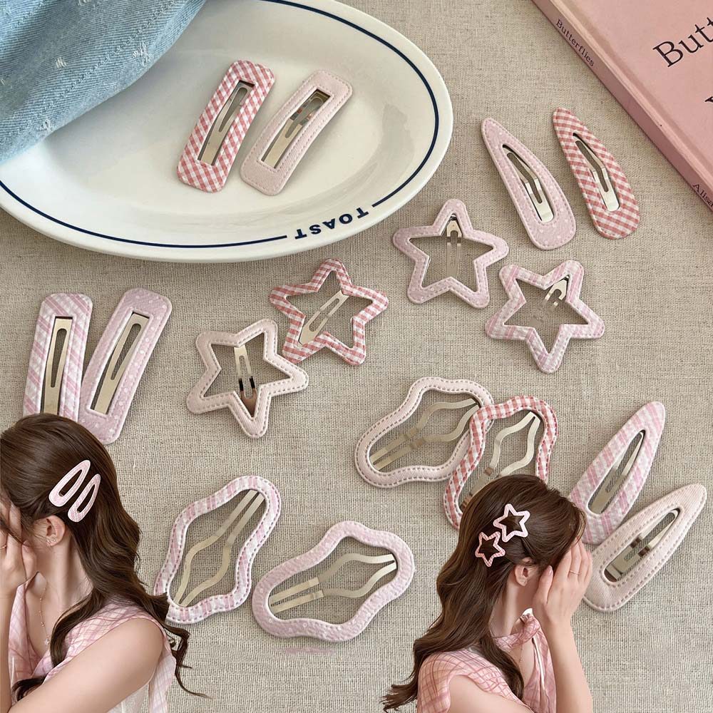 กิ๊บติดผมสีชมพู Girlish ลายสก๊อต Star Cloud Design Daily Bangs Decor คลิป