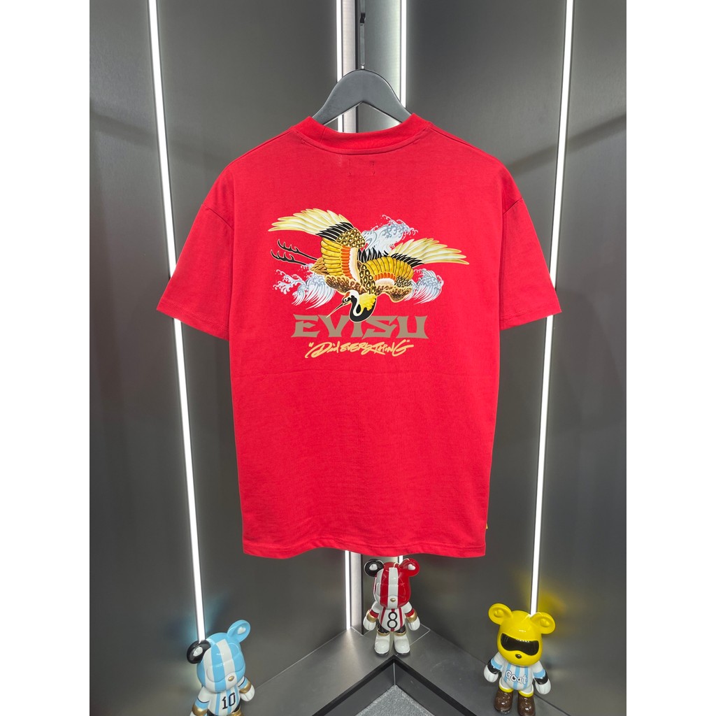 Evisu/God of Fortune 2026 คลาสสิกรอบคอแขนสั้นเสื้อยืดผู้ชายผู้หญิงสไตล์อารมณ์เรียบง่ายที่มีสีสันผ้าฝ