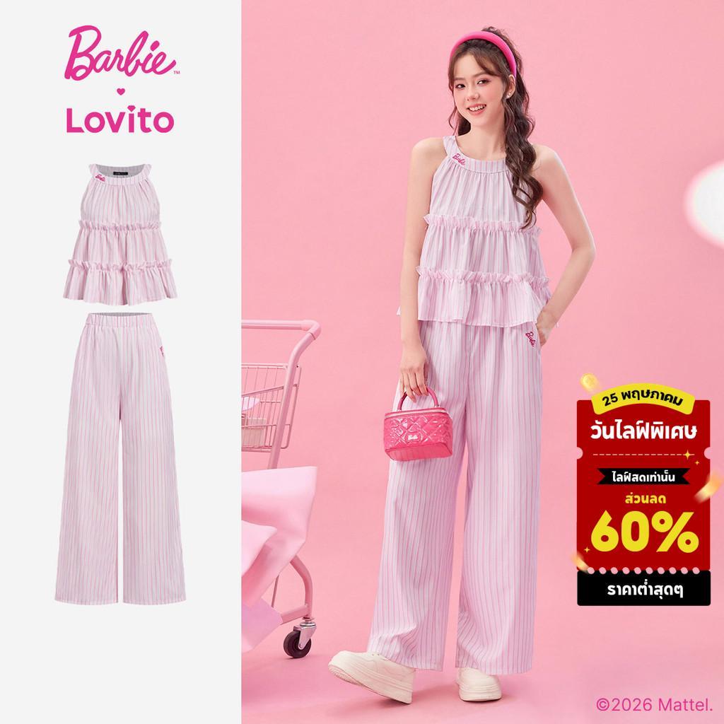 Barbie™ X Lovito เสื้อลําลองหรือกางเกงลําลองลายกระเป๋าสําหรับฤดูใบไม้ผลิ/ฤดูร้อน เสื้อหรือกางเกงผู้หญิง PSBL2PAD031