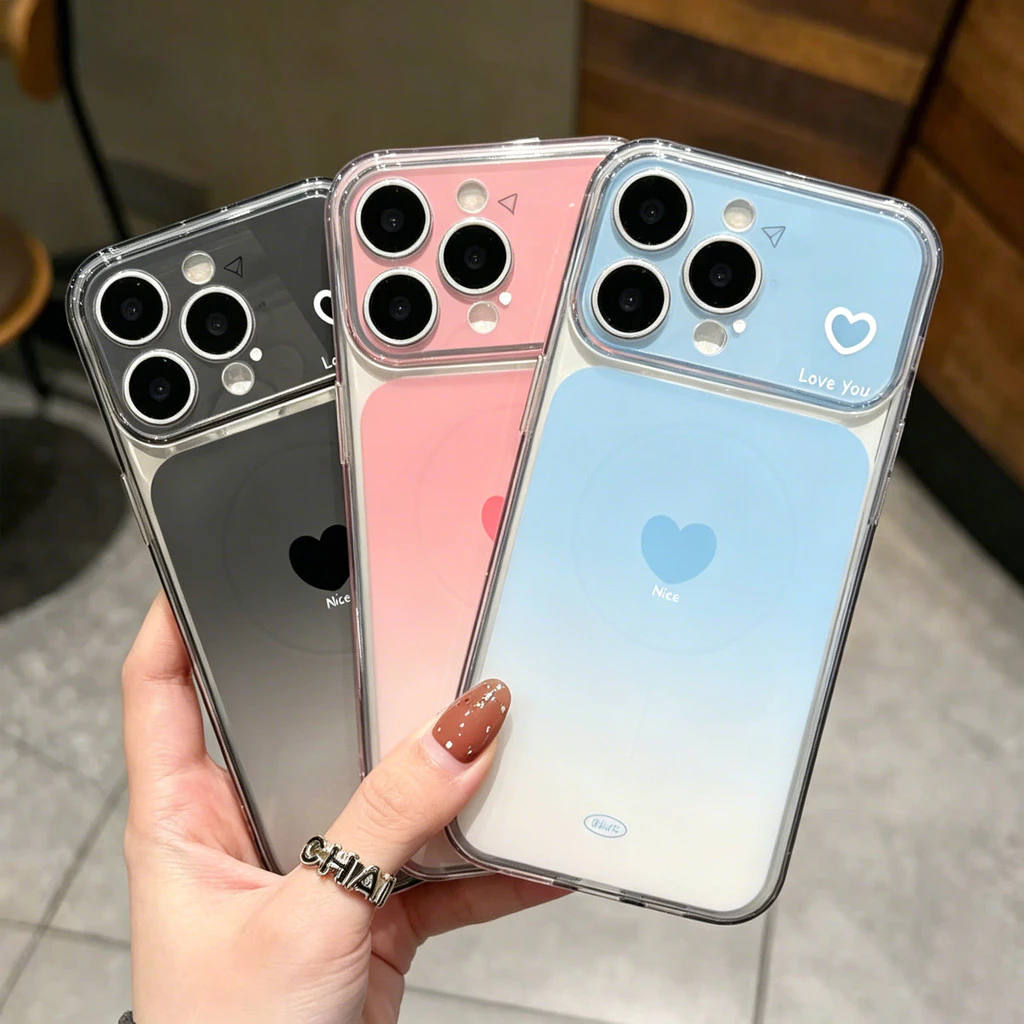 เคสโทรศัพท์ลายไล่สีเกรดพรีเมี่ยมกับรูปหัวใจ เคสไอโฟน17air เหมาะสำหรับ IPhone 16 17 15 14 13 12 11 Pro Max 15 Plus