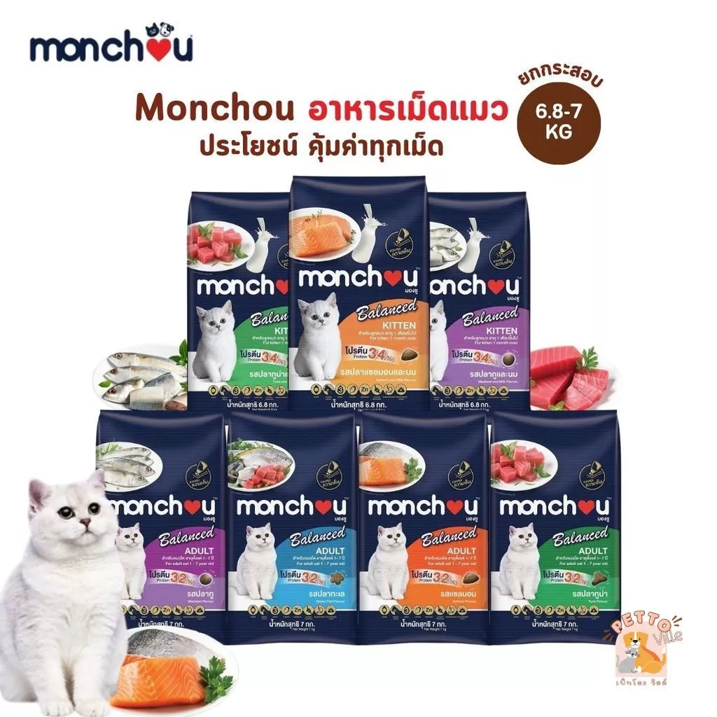 [ยกกระสอบ] Monchou มองชู อาหารเม็ดแมว สูตร Balanced ครบสูตร 6.8-7 กิโลกรัม
