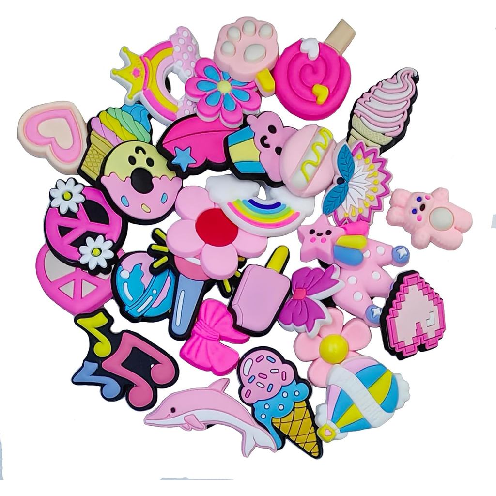 30,50,100 ชิ้นสุ่มรองเท้า Charms น่ารักการ์ตูน Charms ใช้สําหรับรองเท้า Charms สําหรับ Crock Clogs ร
