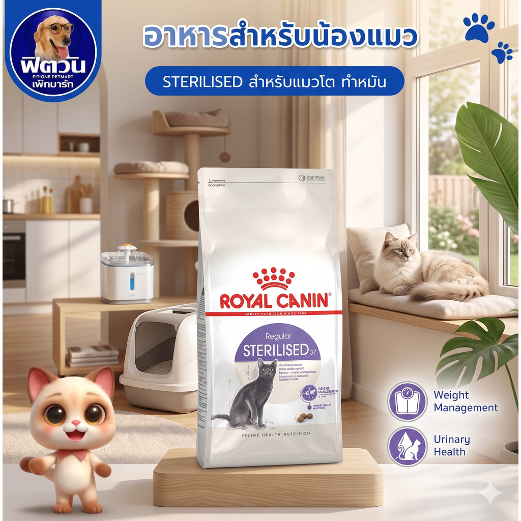 ROYAL CANIN STERILISED37 (ADULT) อาหารแมวโต1ปีขึ้นไป สูตรสำหรับแมวทำหมัน 10 KG.{อาหารแมวเม็ด}