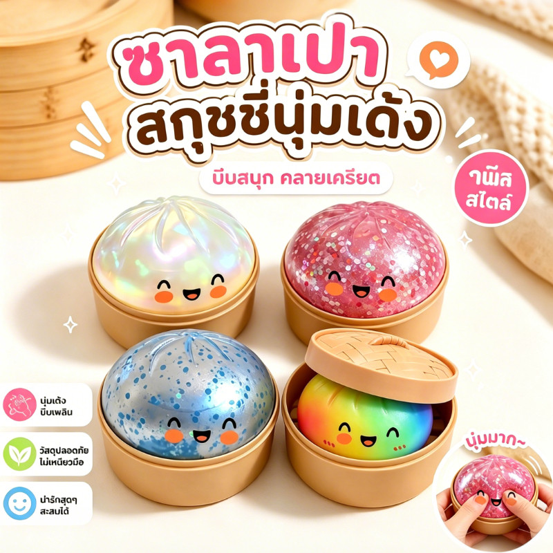 ของเล่นนุ่มนิ่มรูปเกี๊ยวใหญ่ สีชมพูน่ารัก บรรจุกล่องปริศนา คลายความเครียดสำหรับเด็ก