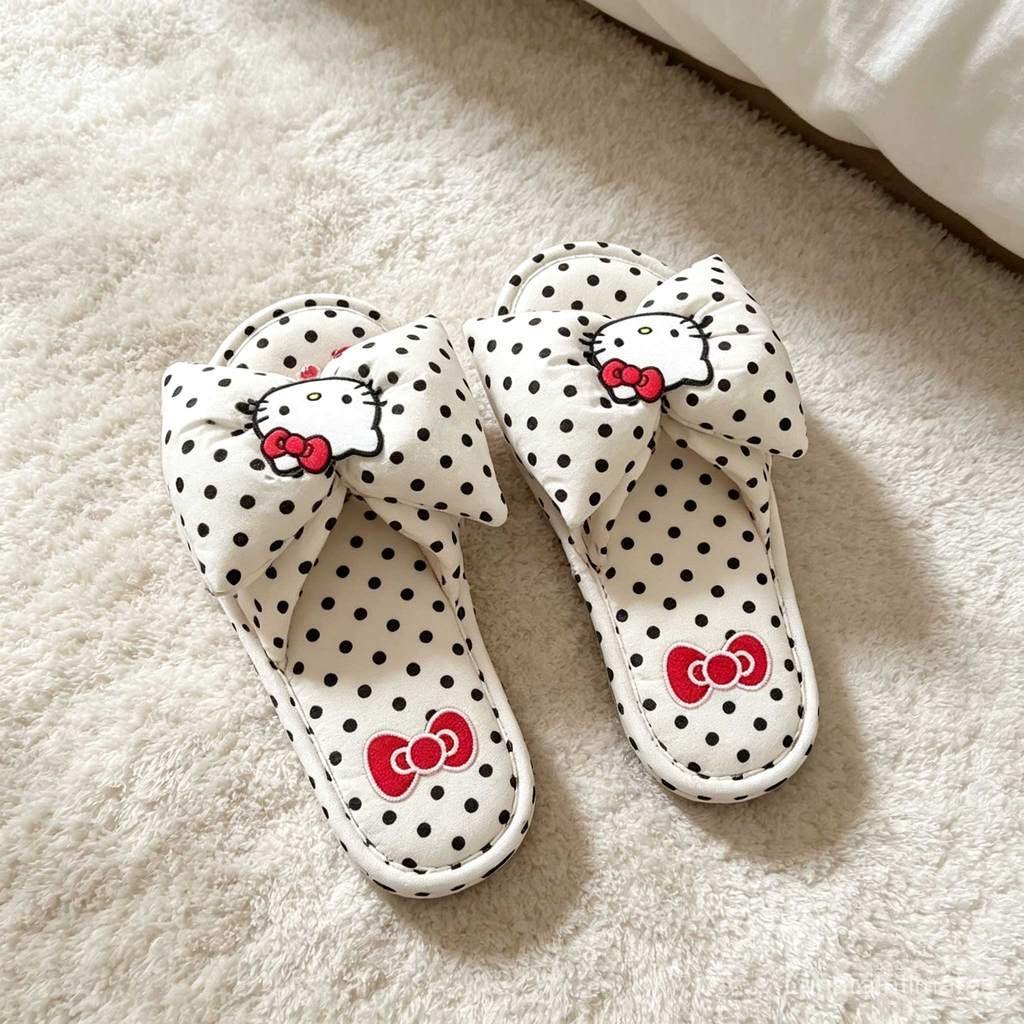SJSD สไตล์หวานแฟชั่นน่ารักการ์ตูน Polka Dot kitty รองเท้าแตะผู้หญิง Four Seasons Universal Anti-slip Soft Sole Home Mute รองเท้าแตะรองเท้าแตะ