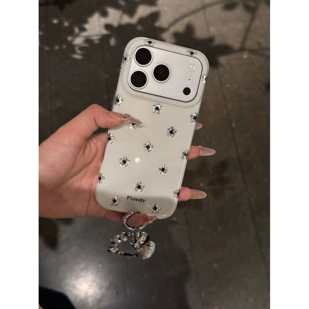 เคสโทรศัพท์สีดําสีขาวดอกไม้กันกระแทก INS สไตล์สไตล์พรีเมี่ยมสําหรับ iPhone 17 Pro Max 16 Pro Max 15 Pro Max 14 Pro Max